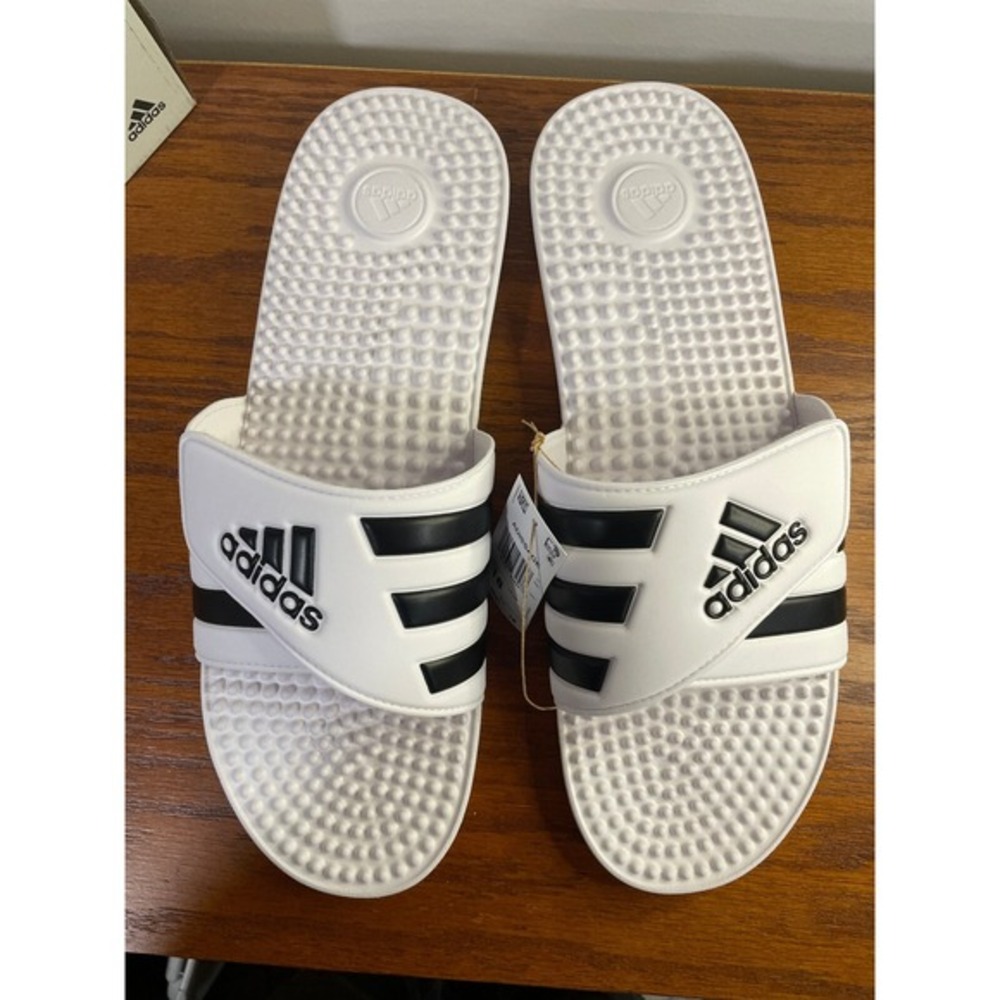 Mens 18 w/Box‎ NEW Adidas Adissage Slides Sandal Massage Comfort White Black